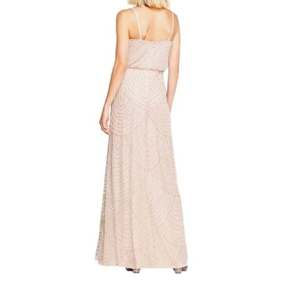 Adrianna Papell Womens  Blush Beaded Blouson Gown Size 4  Long Formal Dress - Picture 2 of 6